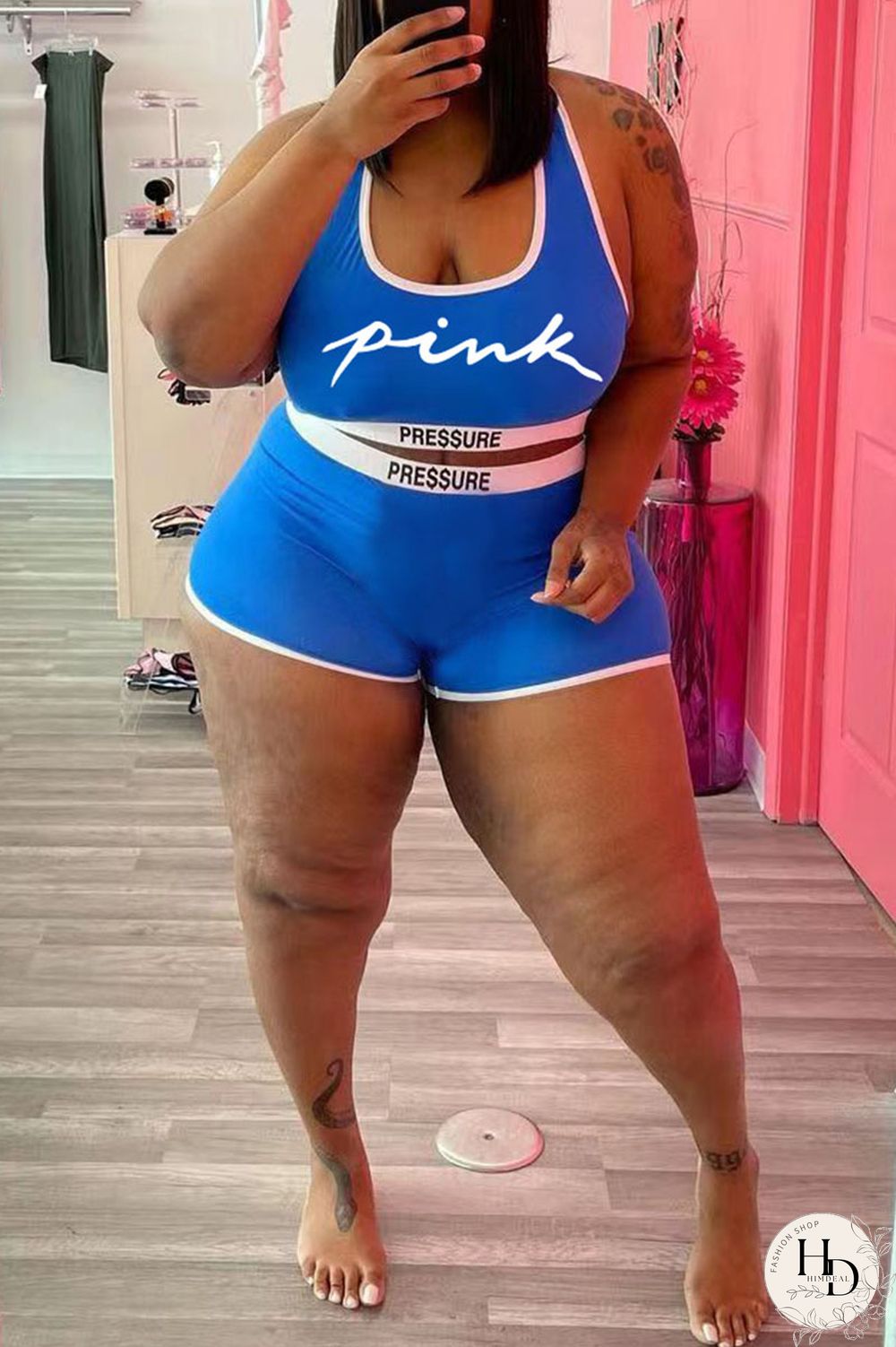 White Casual Letter Print Basic U Neck Plus Size Two Pieces