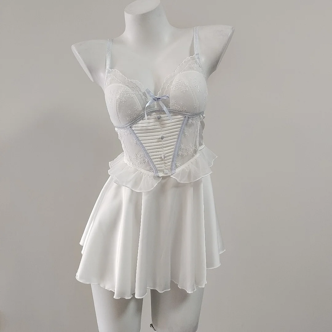 Brownm Brownm With Chest Cushion Pure Lust Wind Pajamas Female French Pure Lust Wind High-Grade Lace Perspective Thin Ice Ribbon Sling Skirt