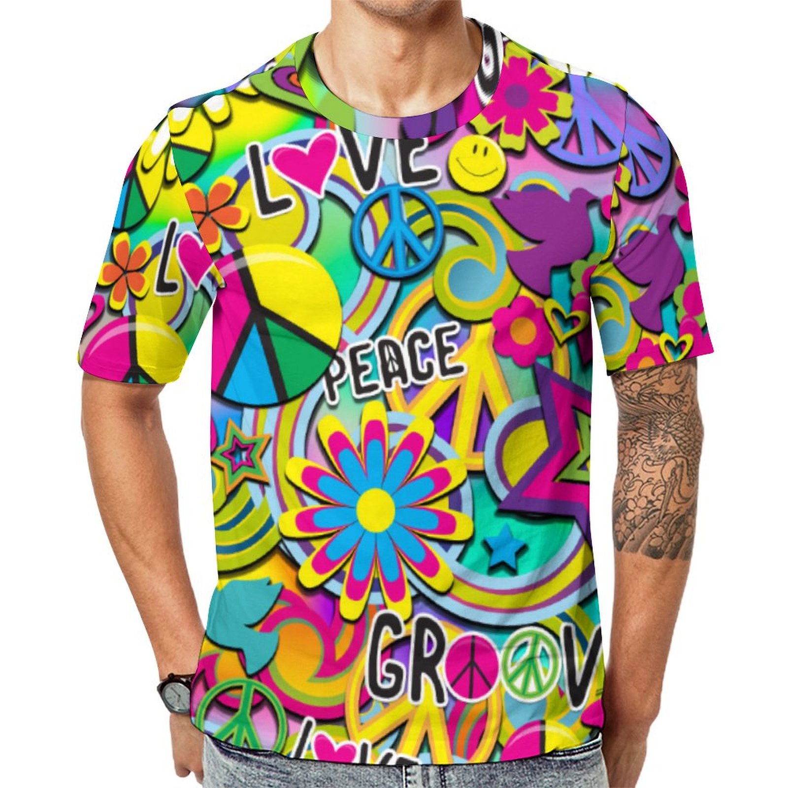 Retro Groovy Fun 60's Sixties Love Colorful Funky Short Sleeve Print Unisex Tshirt Summer Casual Tees for Men and Women Coolcoshirts