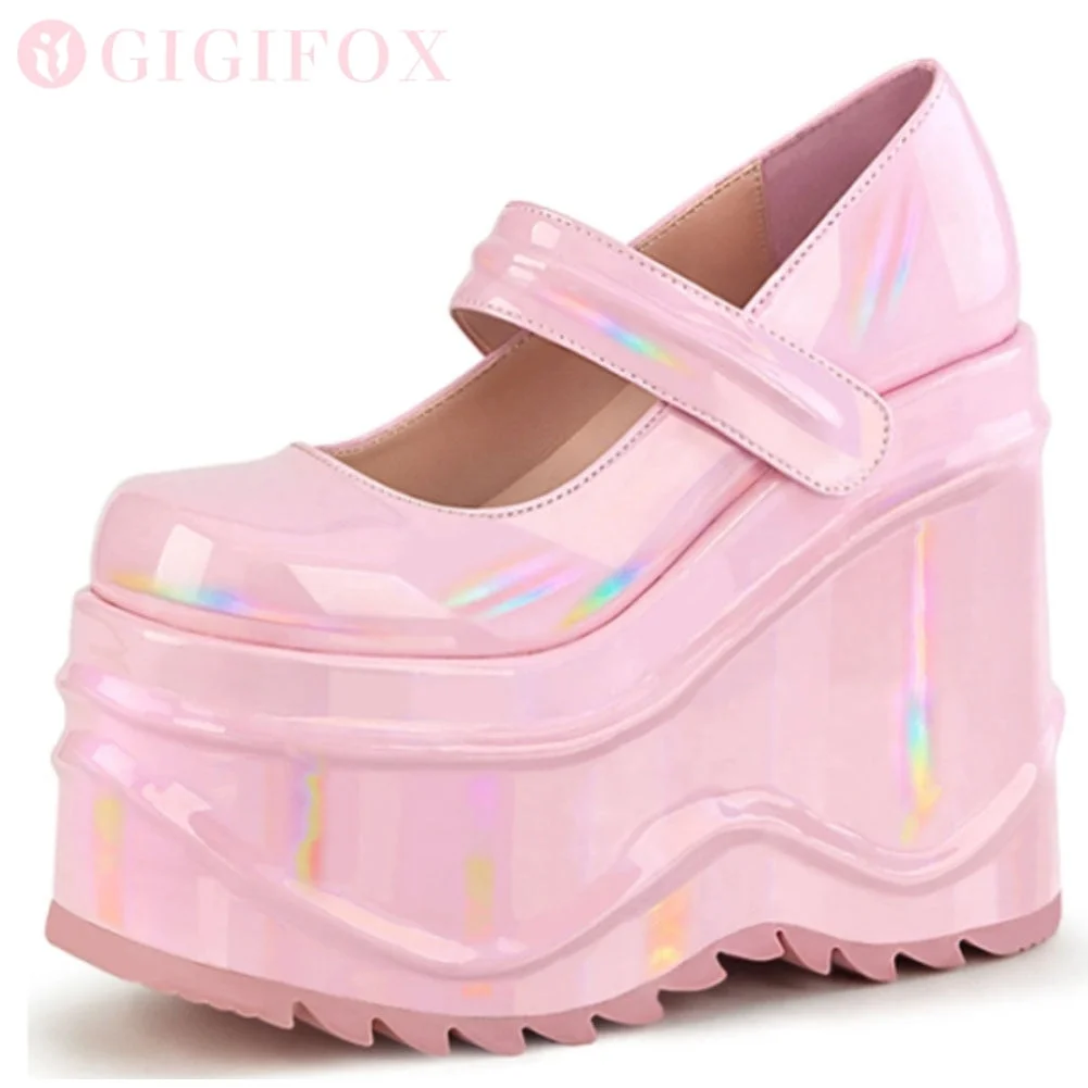 2021 Sweet Lovely Gothic Style Lolita Mary Jane Cosplay Black Pink Comfy Walking Platform Shoes Women Wedges Footwear High Heels