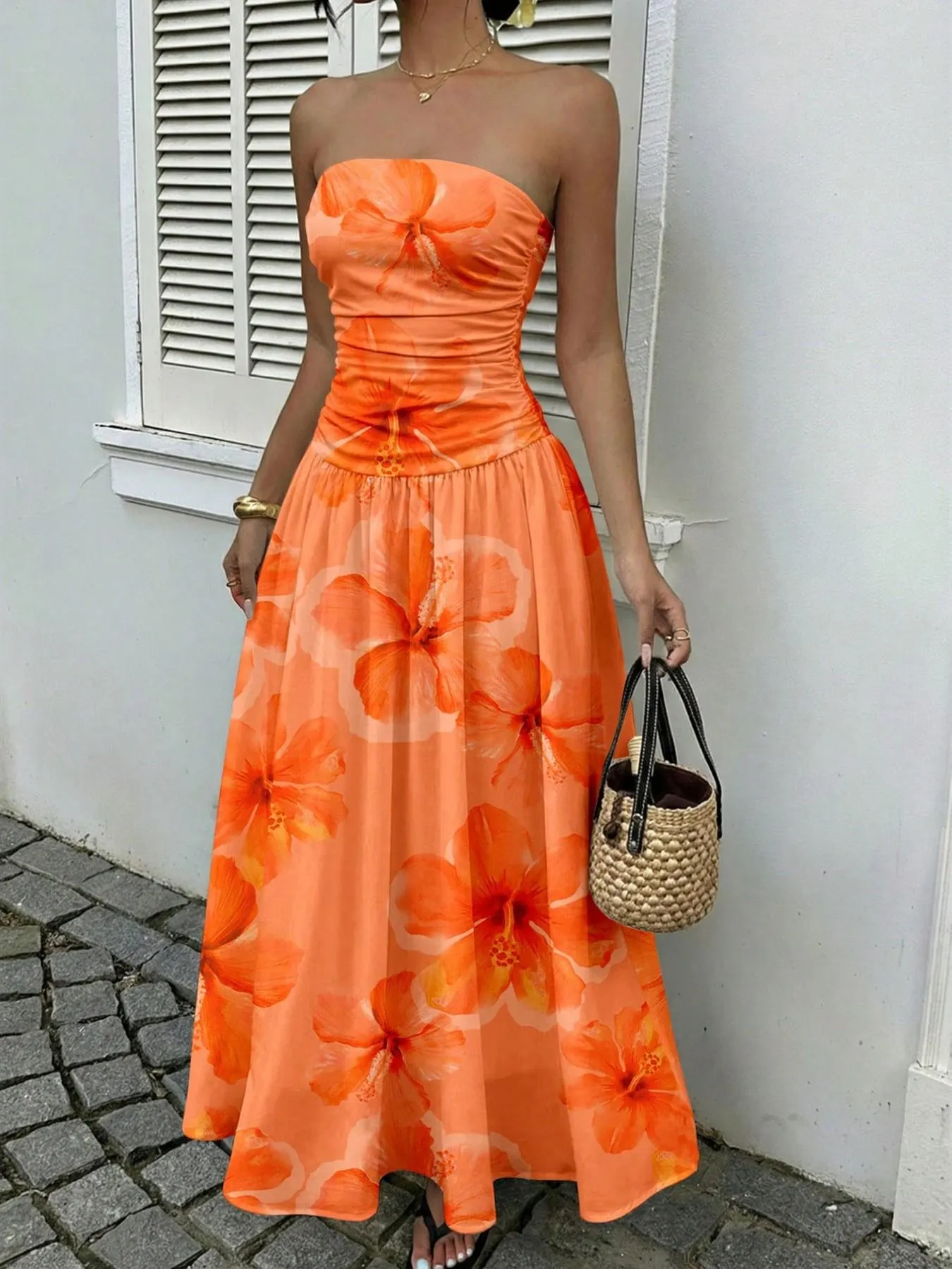 Women's Elegant Chic Fashion Polka Dot Strapless Dress, Stylish Sleeveless Maxi Dress for Parties and Casual Wear Womenswear, Elegant Evening Dress, Formal Dress