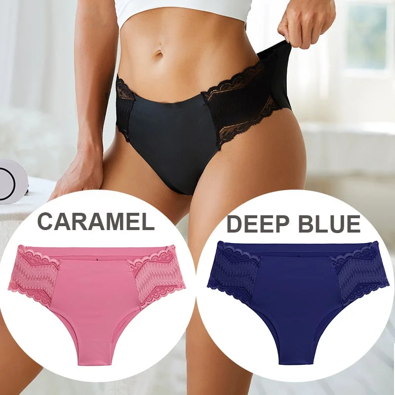 FINETOO 2PCS/Set Seamless Women Pantys Girls Lingerie High Waisted Lace Woman Briefs 8 Solid Colors S-XL Sexy Underpants Women