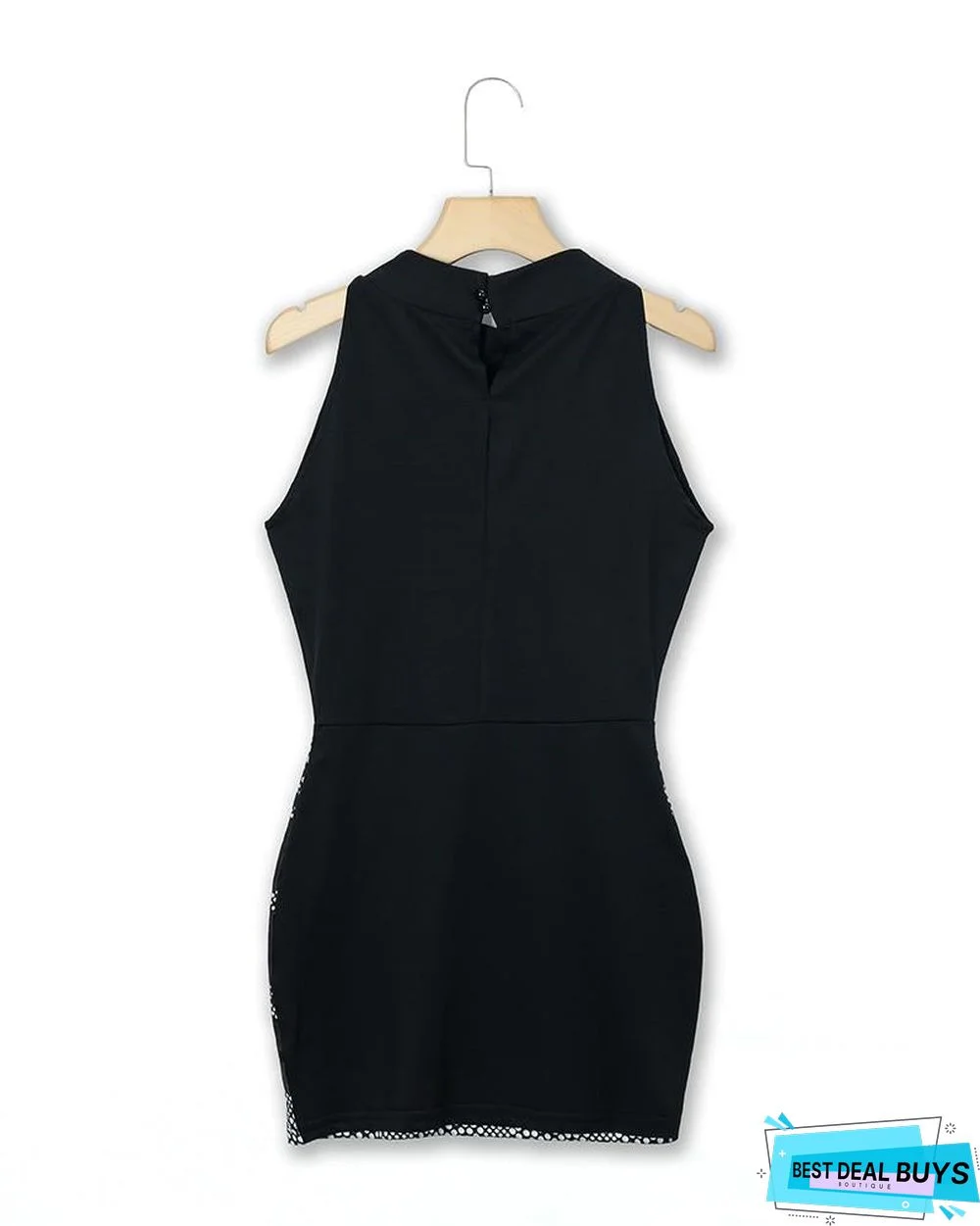 Sleeveless Dots Print Bodycon Mini Dress Black Dresses