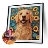 Golden Dog with Sunflowers Partial Drill Diamond Painting Kit 30x30cm Special Shaped Diamonds DIY Craft for Adults Beginners Home Decor