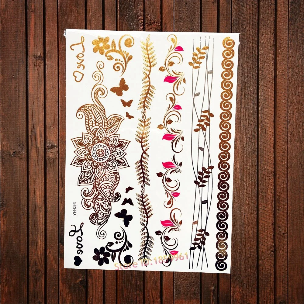 Sexy Leopard Print Tattoo Gold Metallic Wing Design Temporary Tattoo Sticker Women Body Art Waterproof Fake Tatoo Decals AYS-125