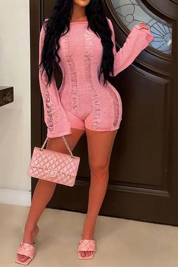 Ripped Smart Open Back Knitted Romper