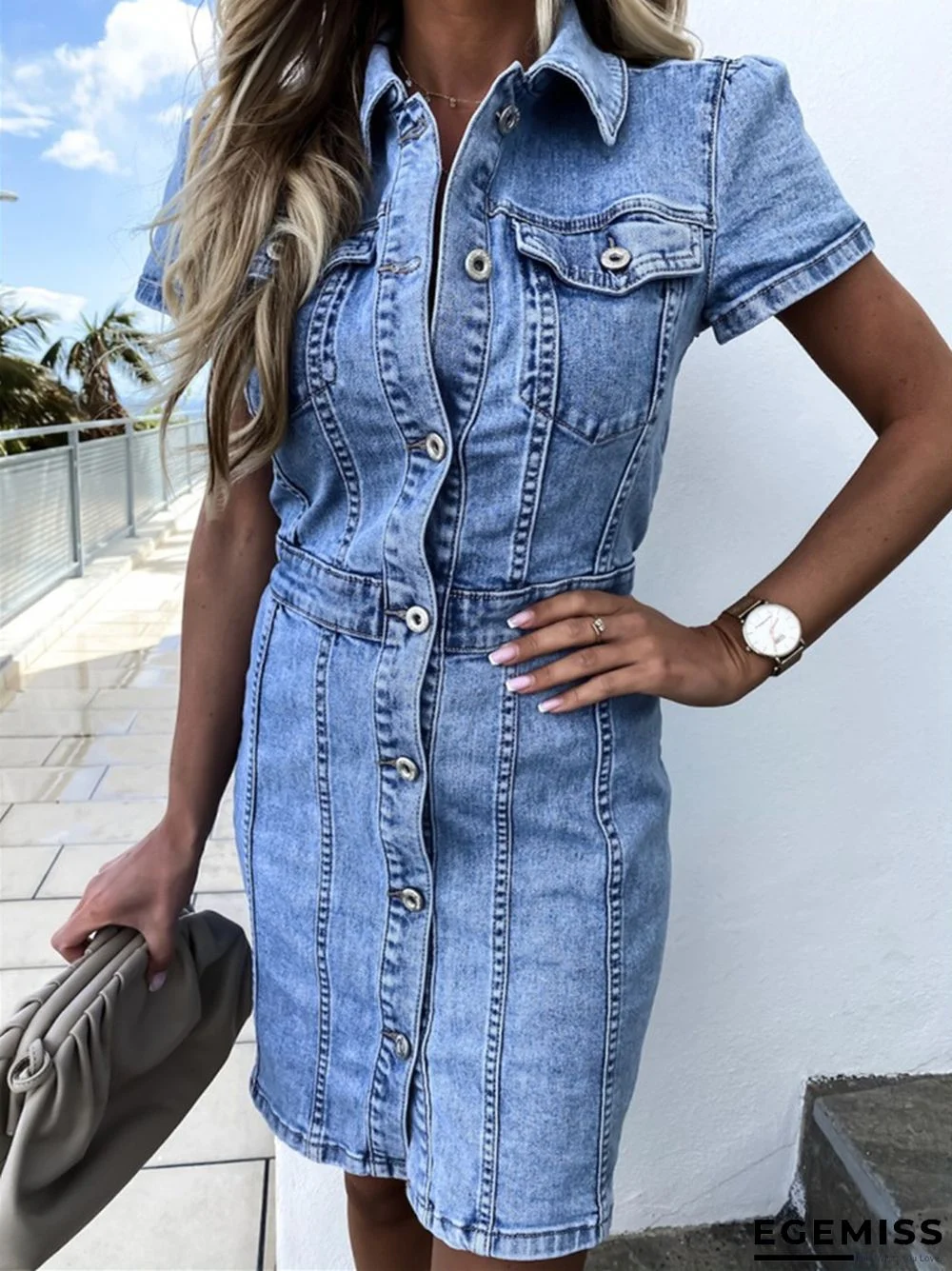 Elastic Long Retro Slim Denim Dress | EGEMISS