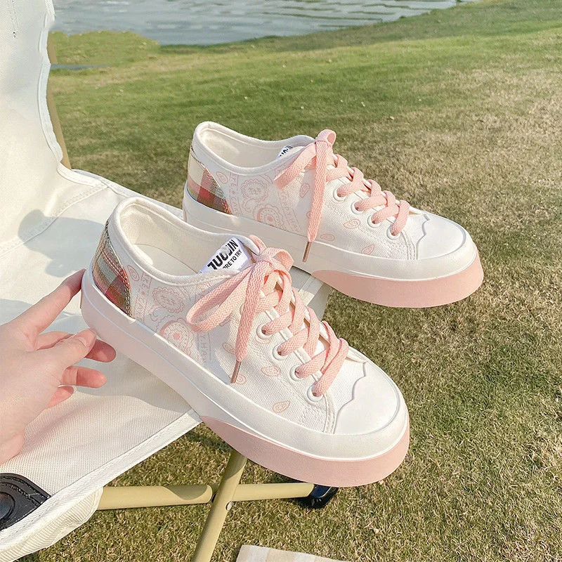 Vstacam Sneakers Women's Sports Kawaii Shoes Canvas Pink Flat Platform Running White Casual Anime Lolita Korean Vulcanize Rubber Sole