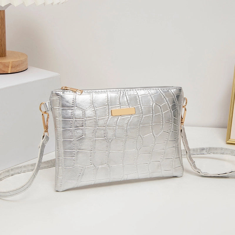 Women’s Pu Leather Solid Color Crocodile Classic Style Square Zipper Crossbody Bag