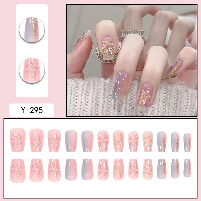 Sweet Color Block Heart Shape ABS Press-on Nails 1 Set