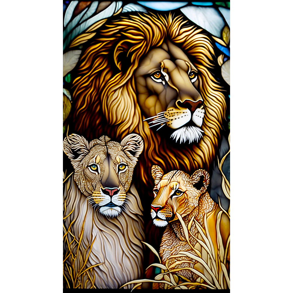 Lion Glass Painting 40*70cm(canvas) full round drill diamond painting