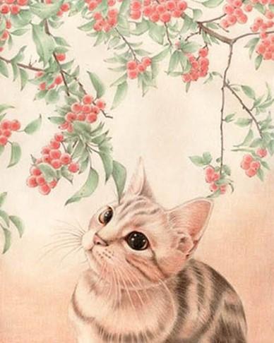 

Cat with Cherry Beads – Paint By Numbers - 40*50CM, 501 Original