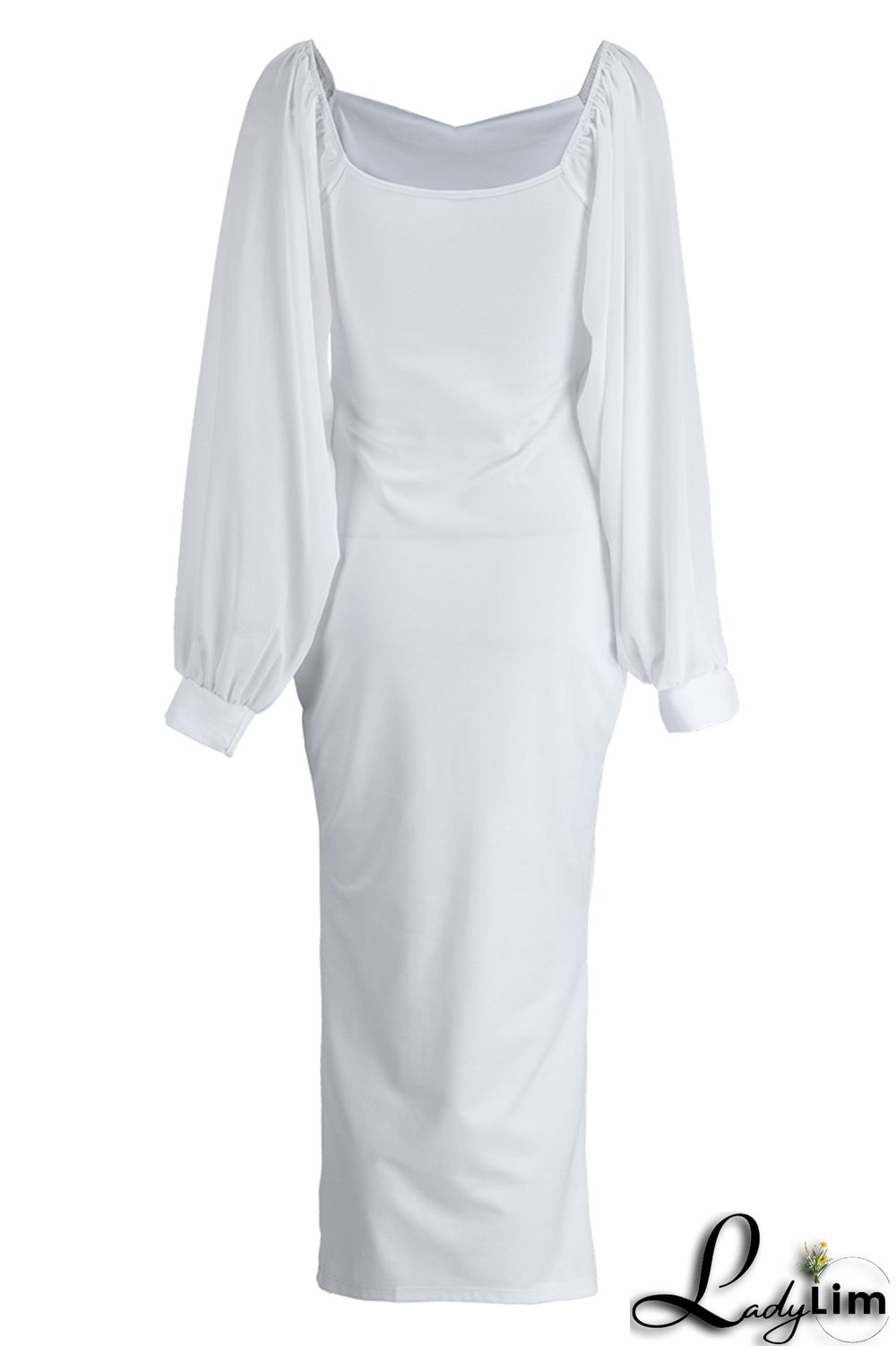 Yellow Fashion Casual Solid Slit Square Collar Long Sleeve Dresses