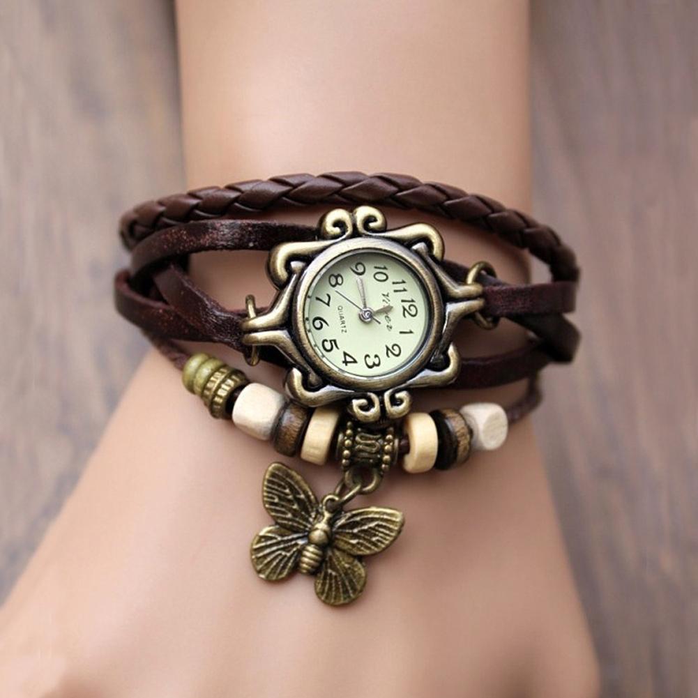 

Vintage Butterfly Pendant Bracelet Quartz Watch Women Analog Wristwatch, Dark brown, 501 Original