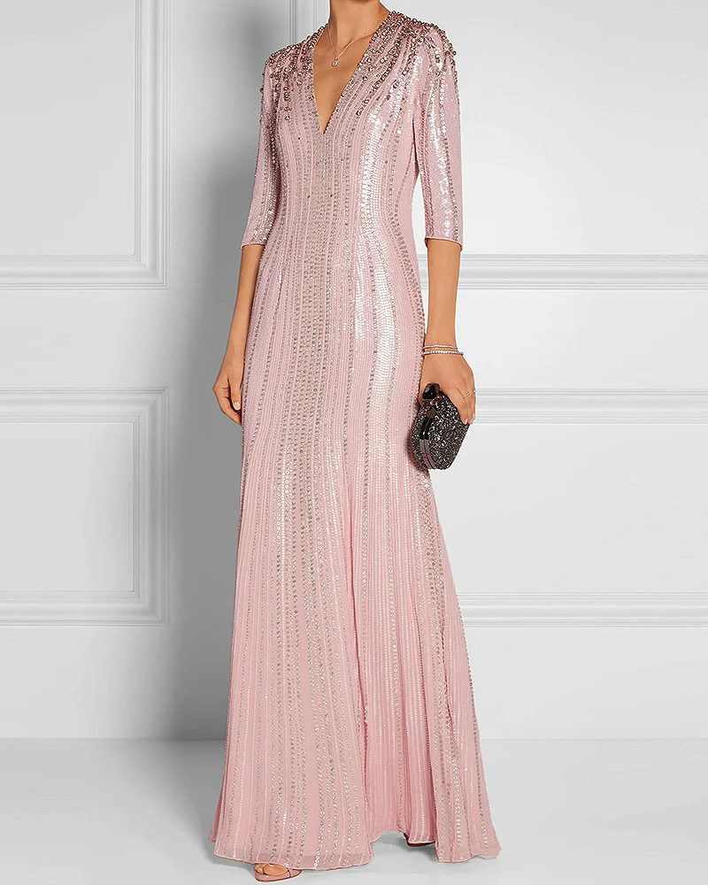 Sequined V-neck maxi dress