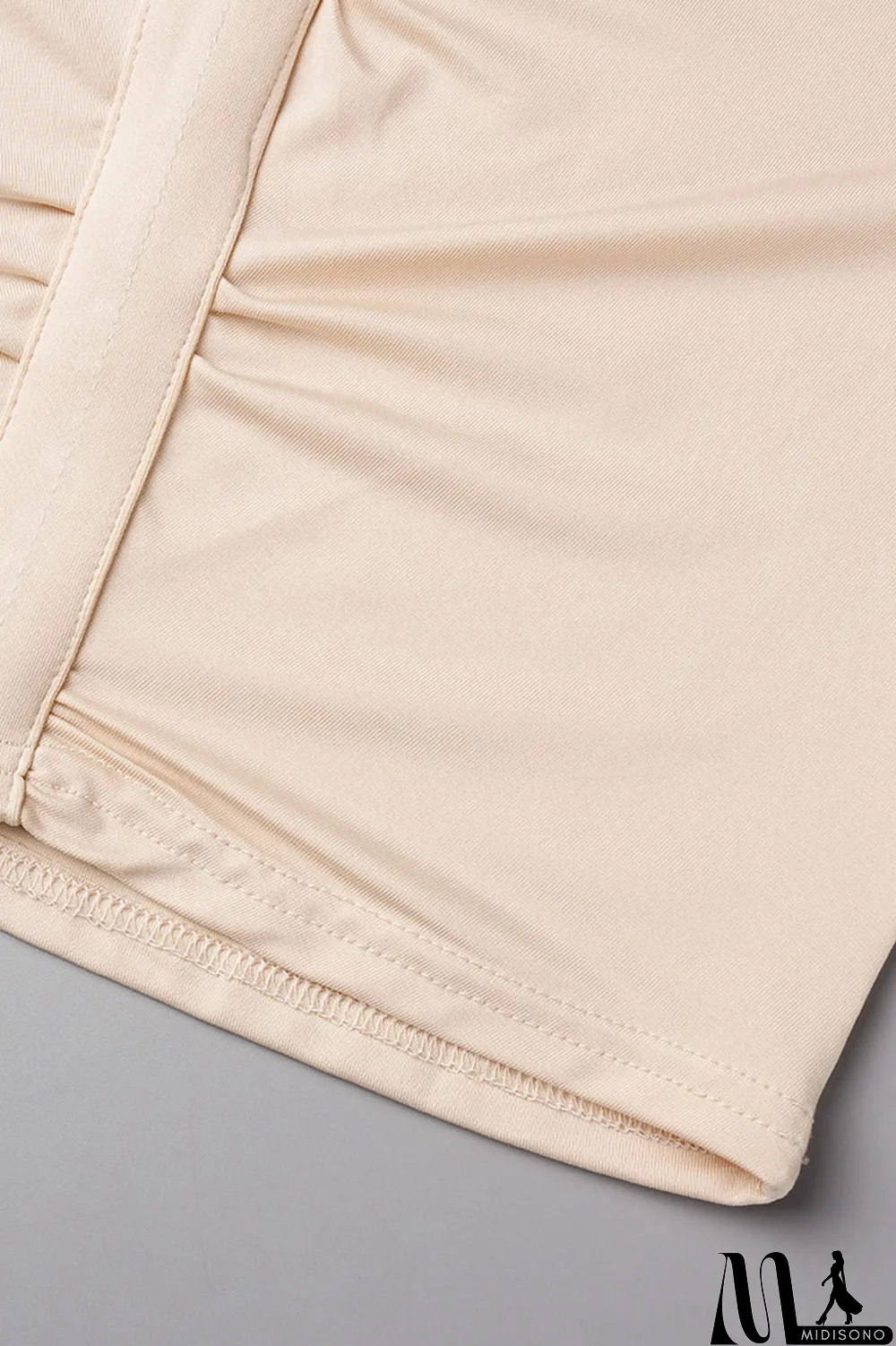 MidiSono - Apricot Fashion Sexy Solid Slit Turndown Collar Long Sleeve Dresses