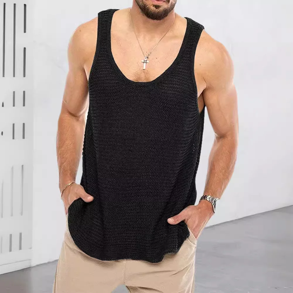 Wongn Wongn Spring And Summer Men's Casual Top Tank Top Sleeveless Knit Pure Color Men's Sweater Vest