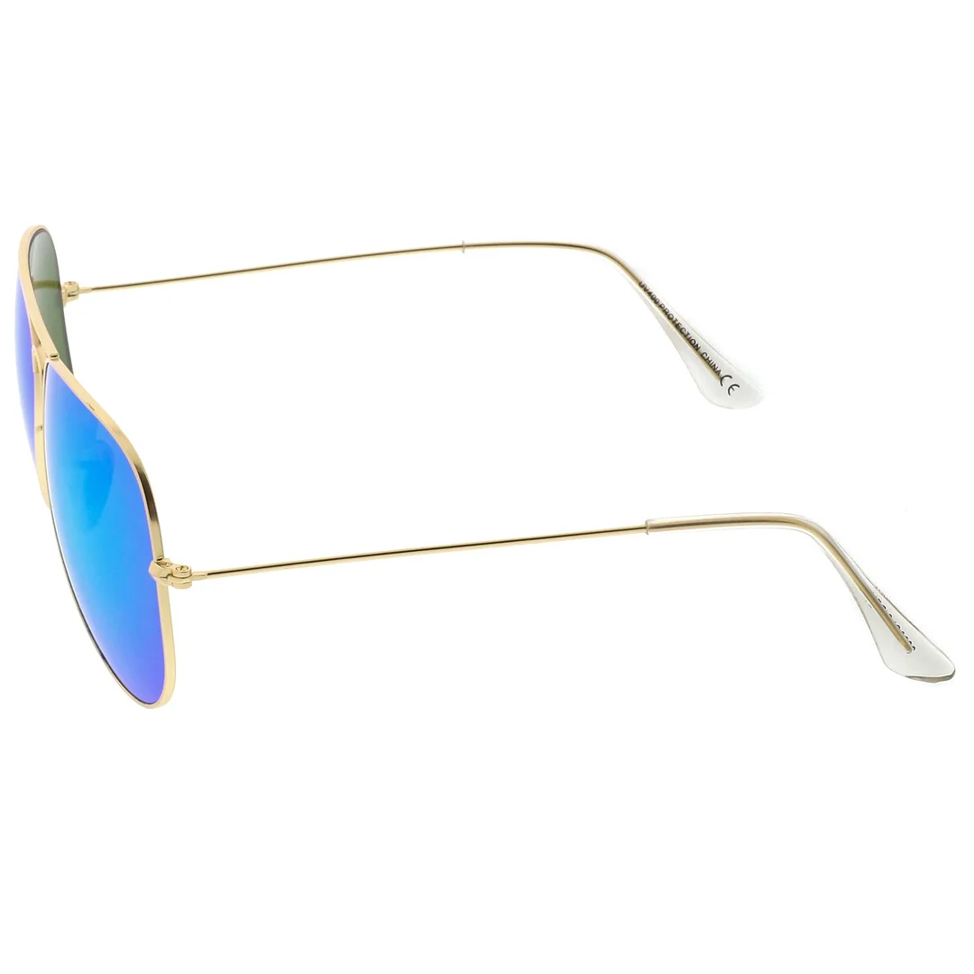 Premium Large Classic Matte Metal Aviator glasses With Colored Mirror Glass Lens 61mm