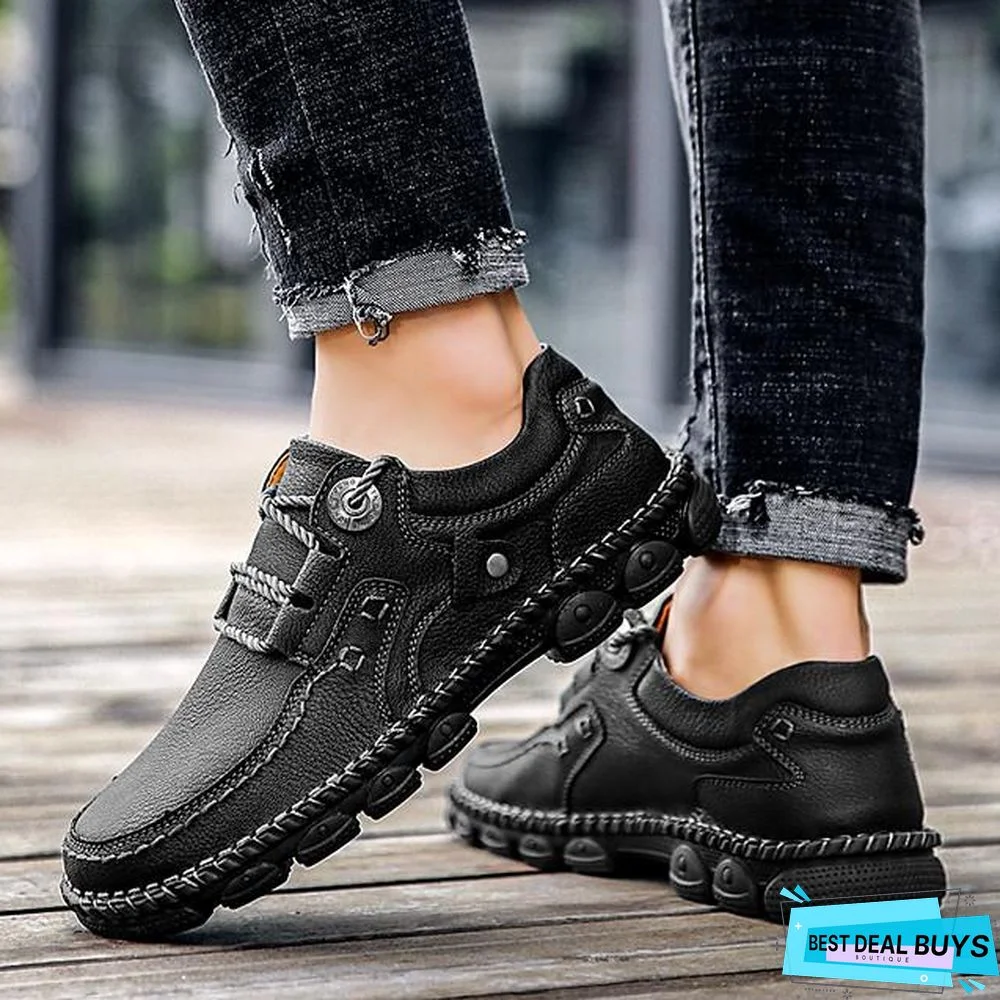 Men's Spring / Fall Casual / British Daily Outdoor Oxfords Hiking Shoes / Walking Shoes Faux Leather Non-Slipping Wear Proof Black / Yellow / Khaki