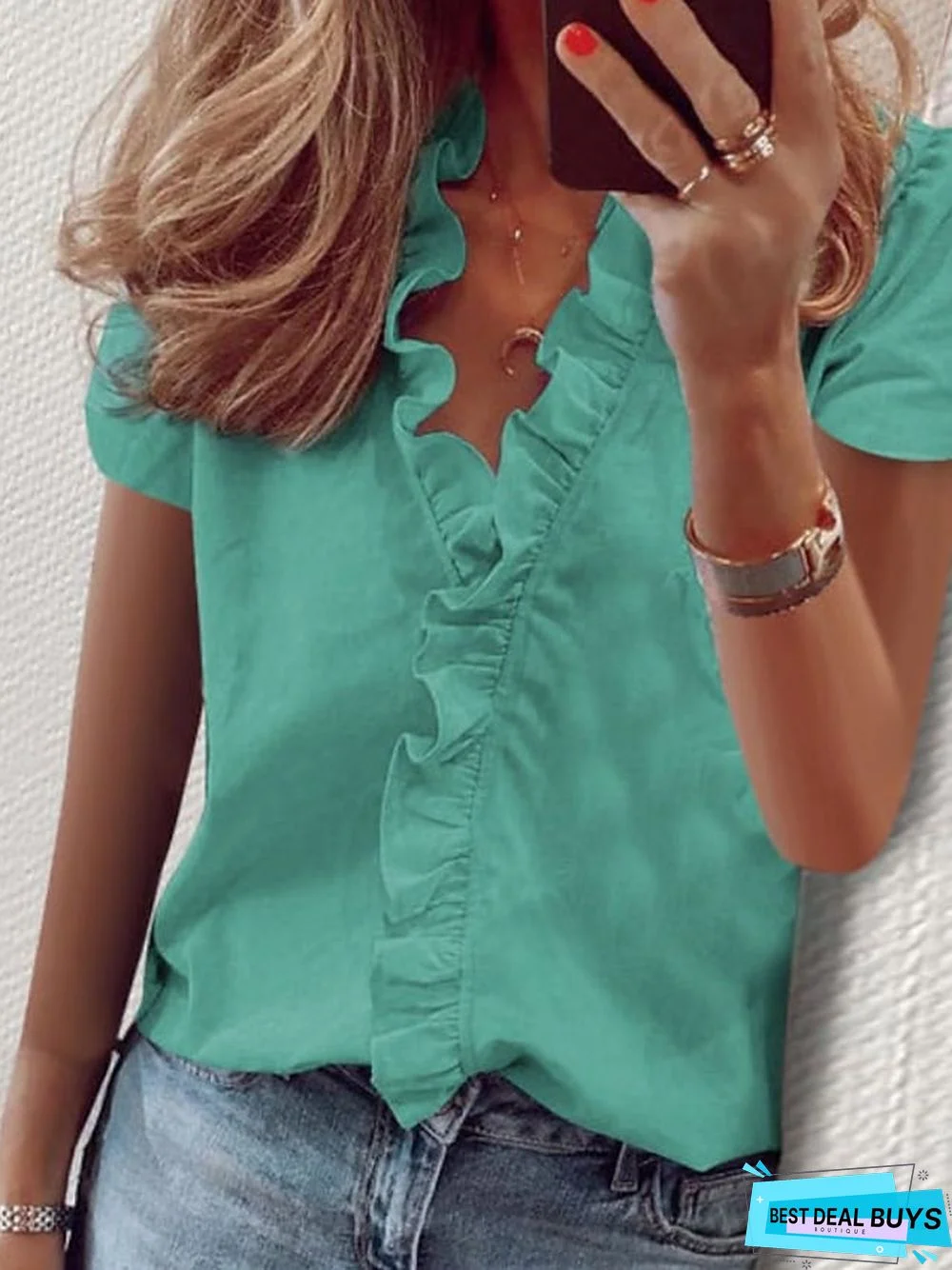 Women's Blouse Shirt Solid Colored Ruffle V Neck Tops Basic Top White Black White Yellow White