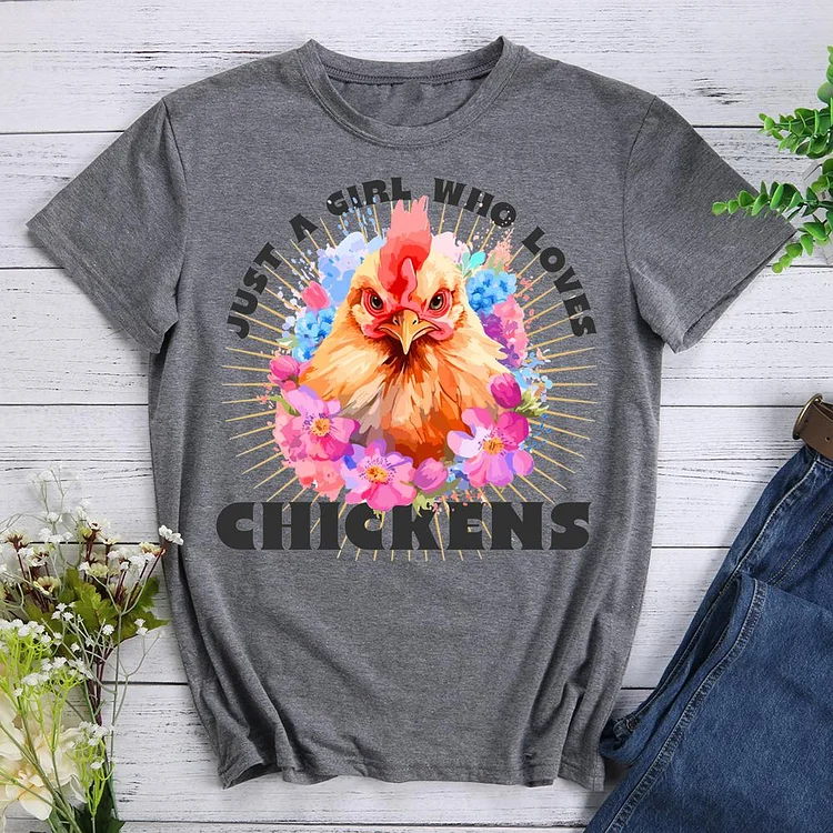 just a girl who loves chickens Round Neck T-shirt-0020624