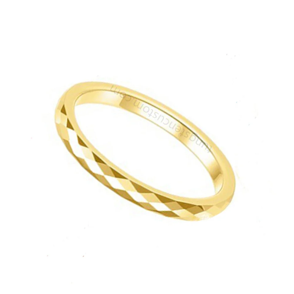 2mm Women Gold Wedding Band Multifaceted Tungsten Tail ring