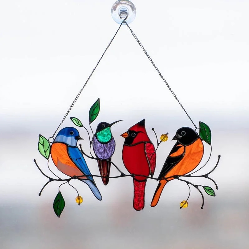 Birds Stained Glass Window Hangings - Christmas Gift,Stained Glass Birds Window Hangings ,Modern Handmade Art