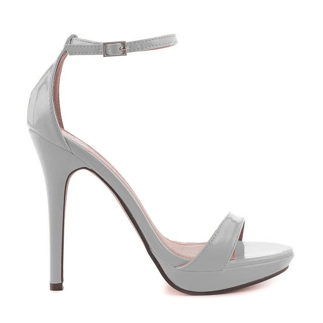 Stiletto Heel Buckle Strap Open Toe Platform Summer Sandals in Grey