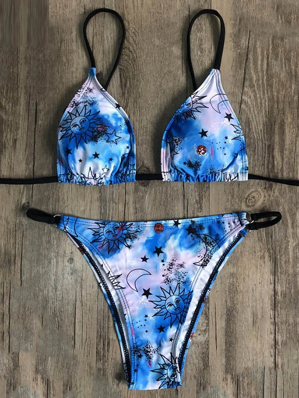 Sexy Floral Printed Triangles Bandage Bikini Swimsuit 