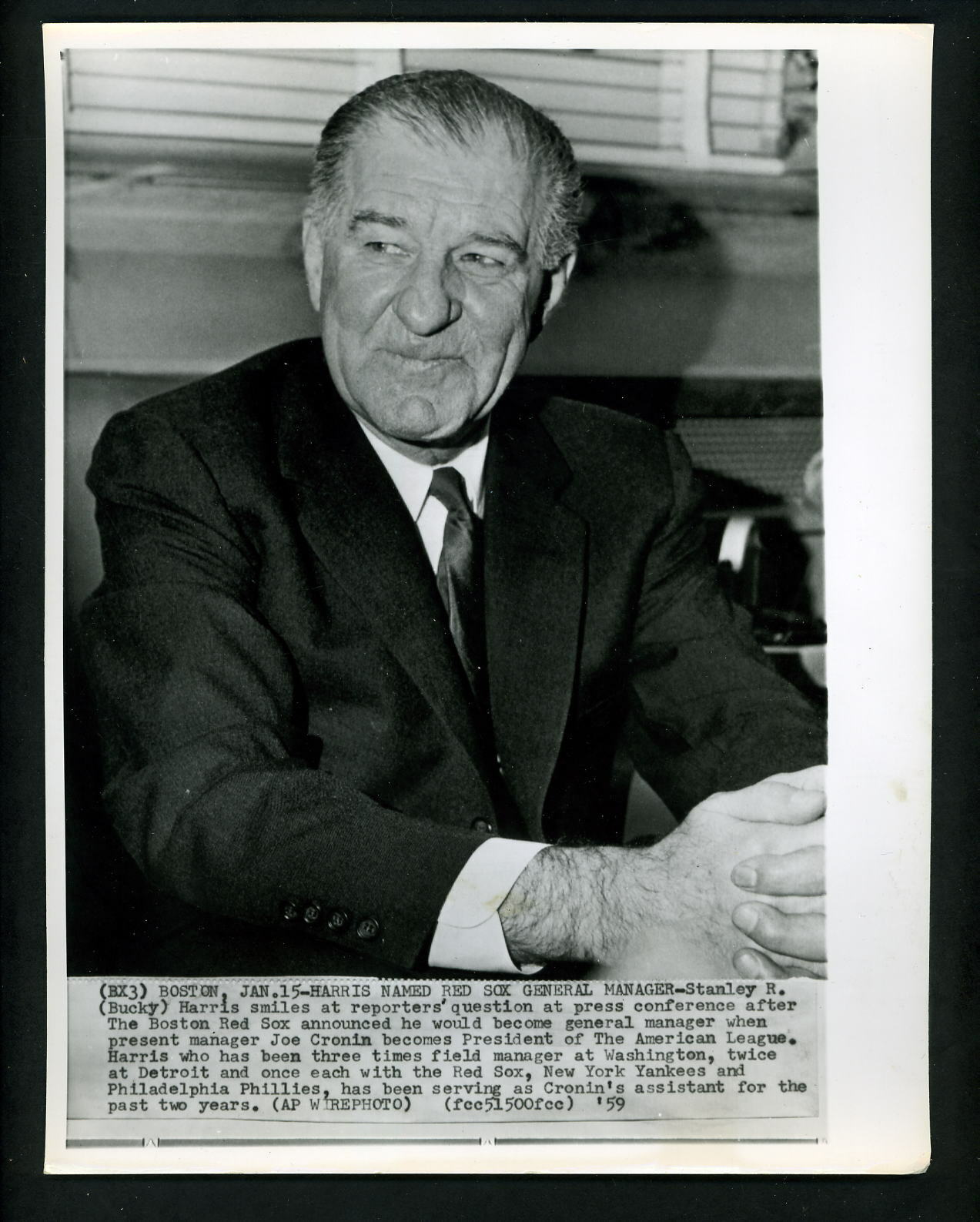 Bucky Harris named Boston Red Sox General Manager 1959 Press Photo Poster painting