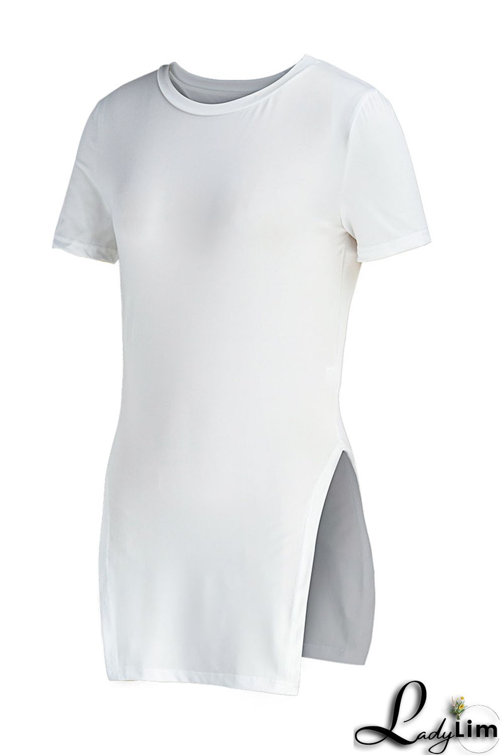 Red Fashion Casual Solid Slit O Neck T-Shirts