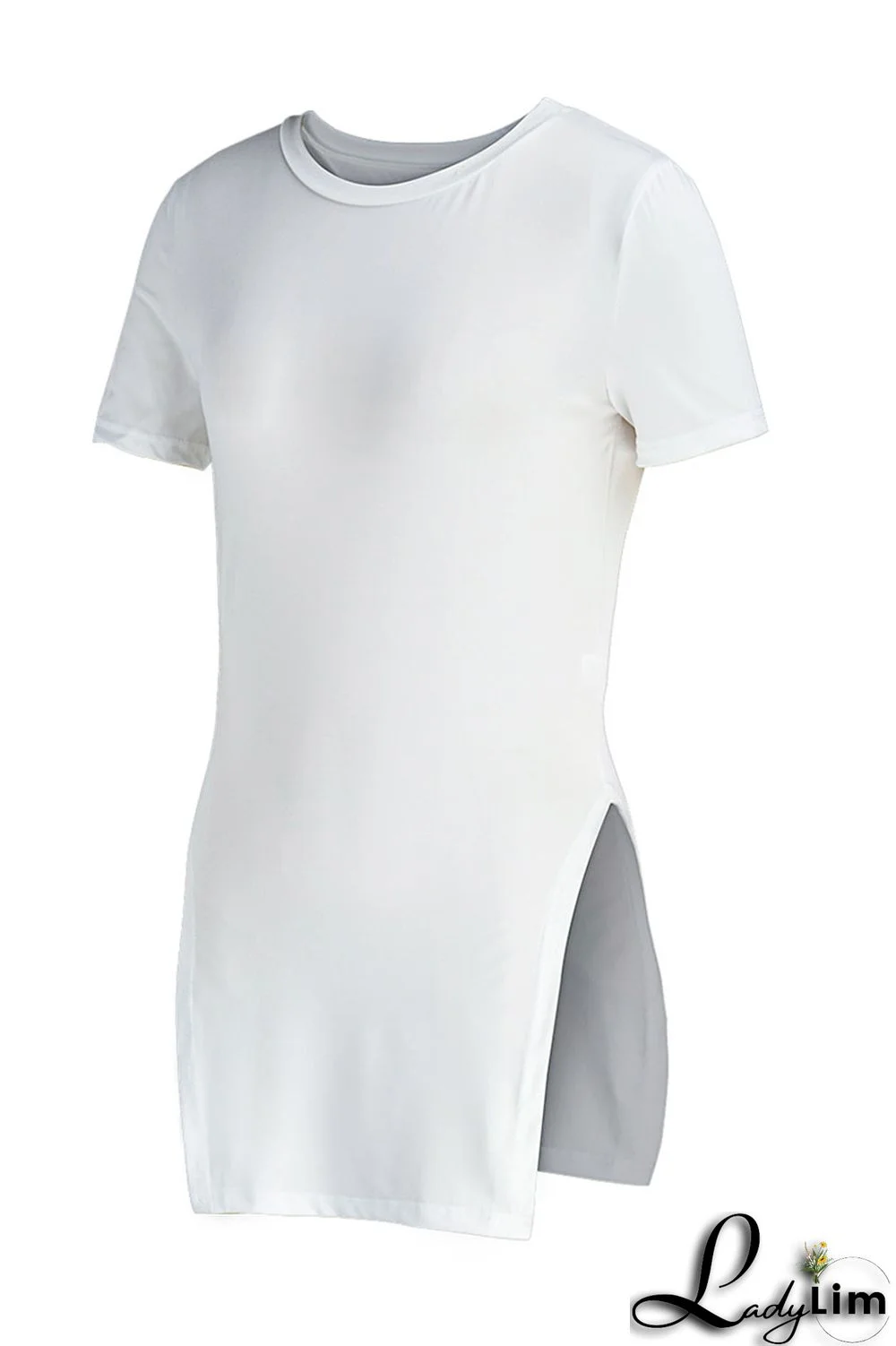 Red Fashion Casual Solid Slit O Neck T-Shirts