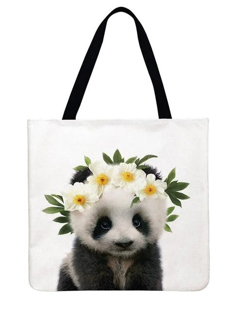 Linen Eco-friendly Tote Bag - Cute Animal With Flower