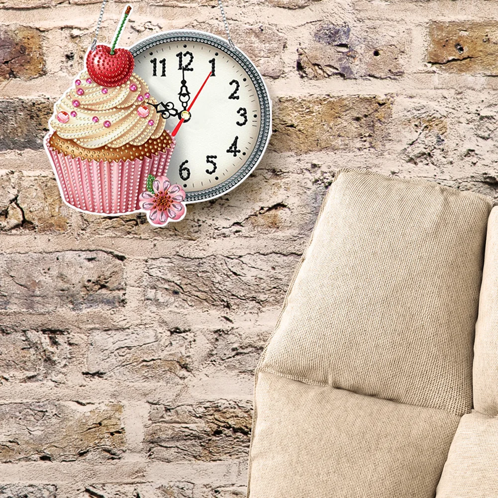 2Pcs Dessert DIY Diamond Painting Ornament with Clock Function Home Decor Art