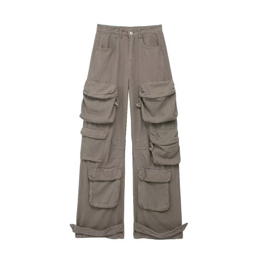 Sshamim Handsome Street Style Summer Women's Trendy Pants Fashion Pocket Decoration Straight Denim Workwear Pants Worn Out Washed Jeans