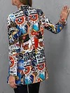 Fashion Graffiti Printed Buttoned Long Sleeve Urban Blazer Outerwear