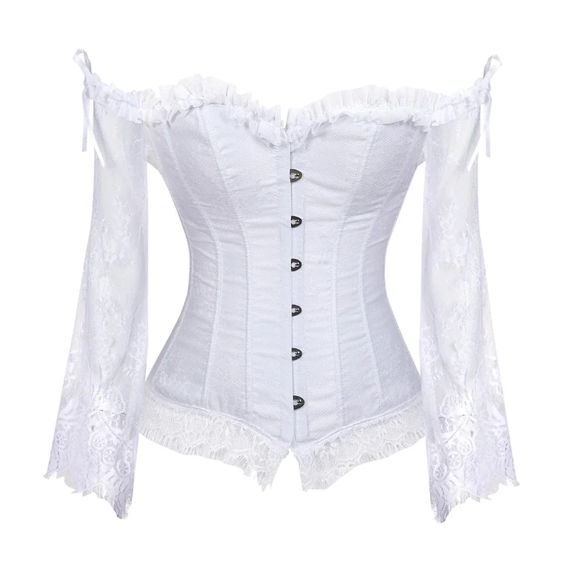Billionm Sapubonva Corset Bustier Top for Women with Sleeves Vintage Style Victorian Retro Burlesque Lace up Vest Fashion White Black