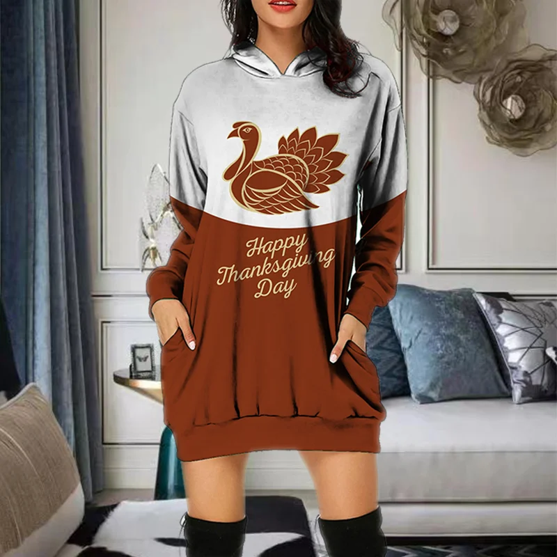 Happy Thanksgiving Day Printed Casual Women Dress