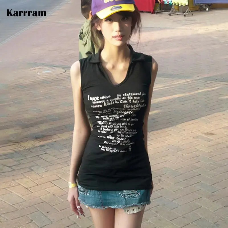 Aiertu Japanese Y2k Long Tank Top Trashy 2000s Sleeveless Tops Gothic Vintage Harajuku Tanktop Grunge Aesthetics Black Tops 90s Aiertu
