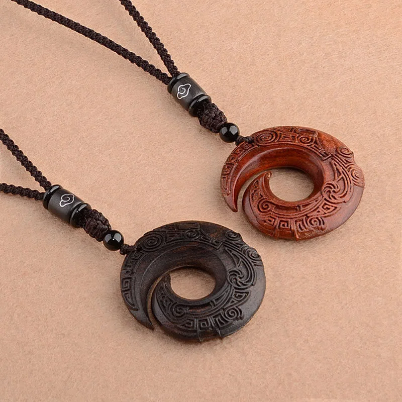 Small Leaf Red Sandalwood Ebony Wood Protection Necklace Pendant