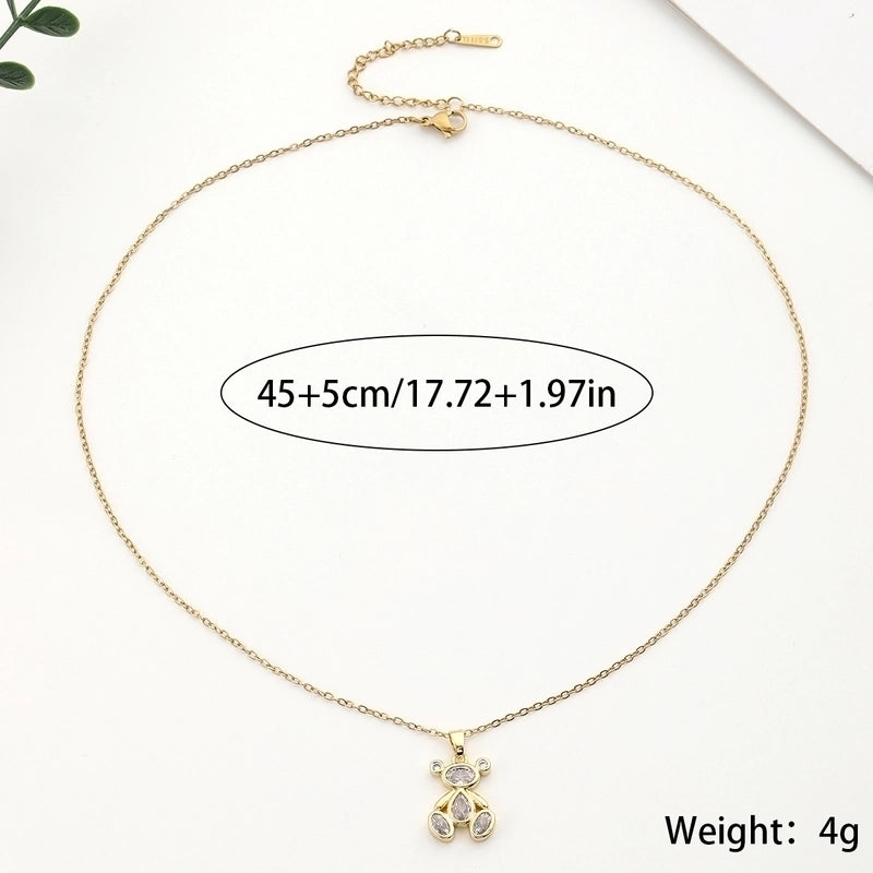 304 Stainless Steel Copper 18K Gold Plated Inlay Bear Zircon Pendant Necklace
