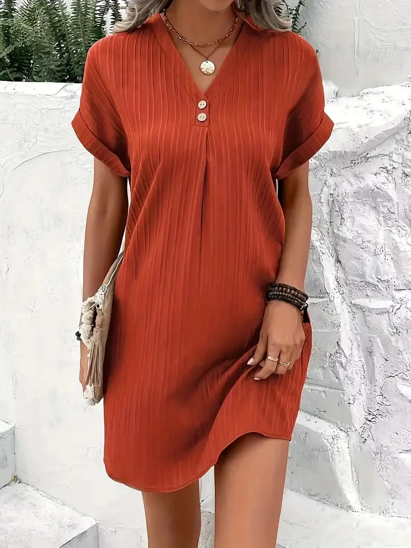 Nigikala Nigikala Women's 2025 New V-Neck Solid Color Jacket Comfortable Casual Button Dress