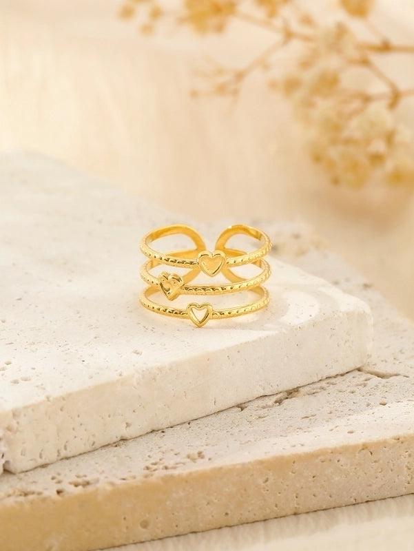 304 Stainless Steel 18K Gold Plated Classical Classic Style Plating Hollow Out Star Moon Heart Shape Open Rings