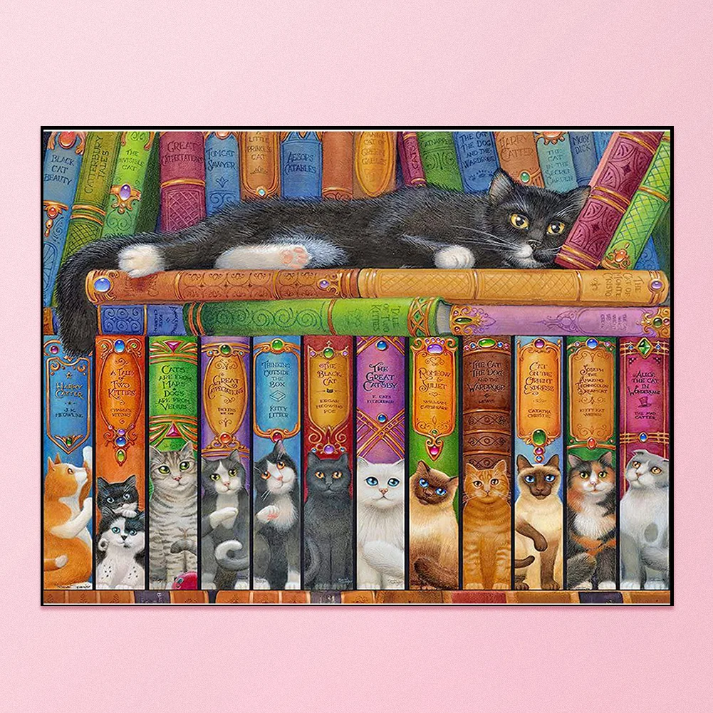 14CT Full Stamped Cross Stitch - Cat And Book(Canvas|40*50CM)