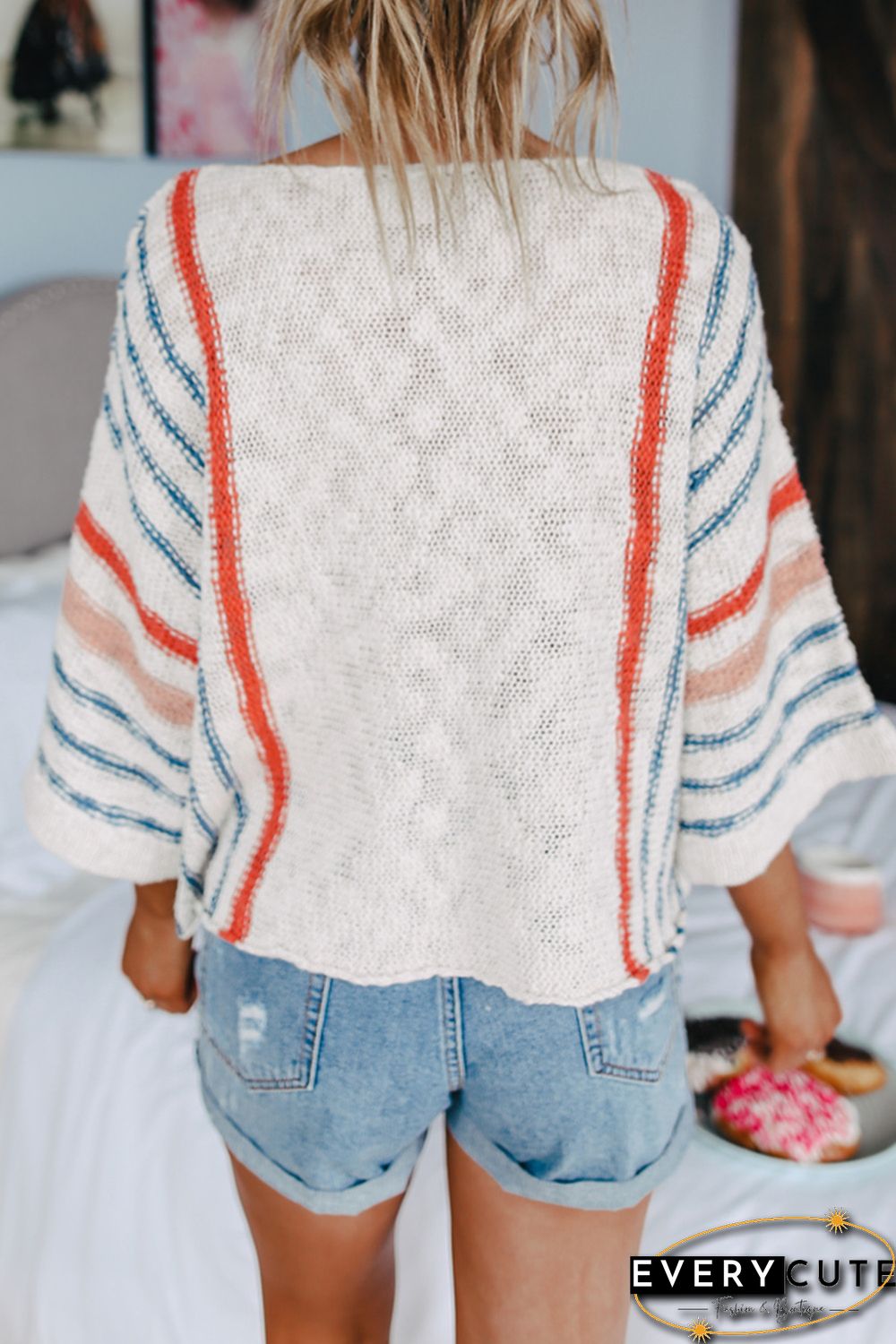 Wide Sleeve Striped Beach Sweater