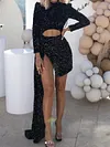 Shiny Long Sleeve Hollow Cropped Party Maxi Dress