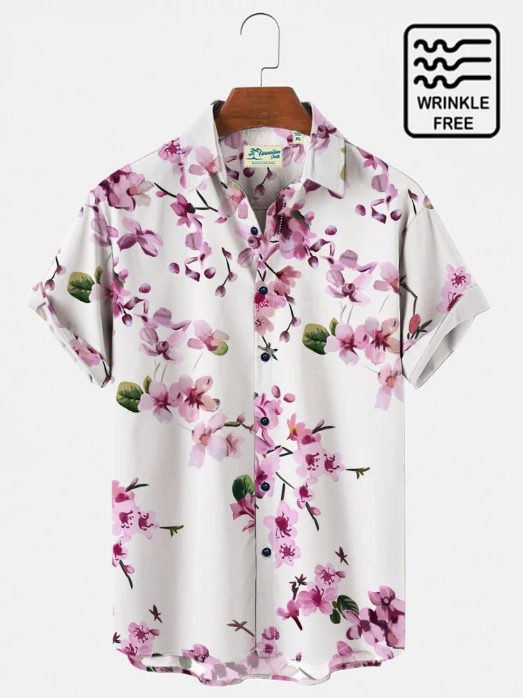 Men's Vintage Hawaiian Shirt Floral Art Cotton Blend Plus Size wrinkle Free Tops