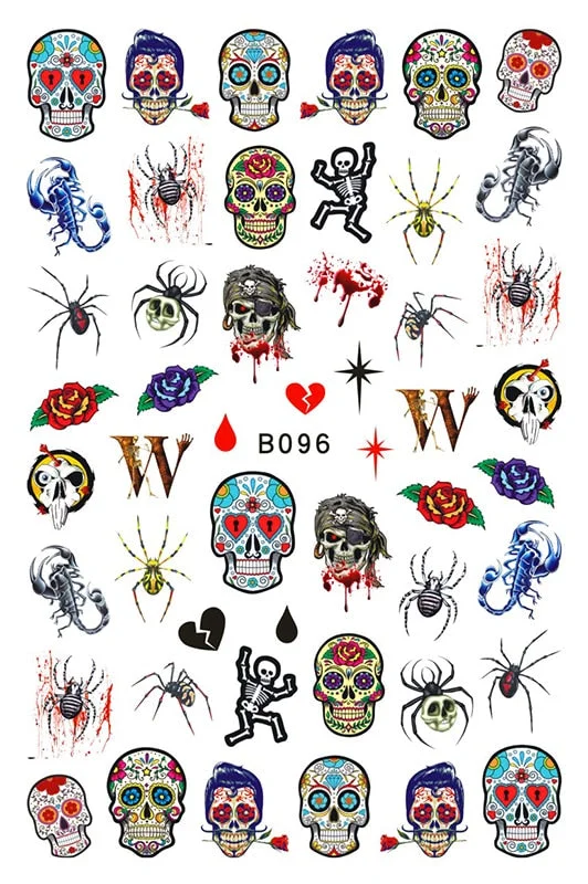 Happy Halloween Nail Sticker Manicure Self Adhesive Skull Toe Stickers Design Nail Art Decals for DIY Decor Wraps Witch Decals