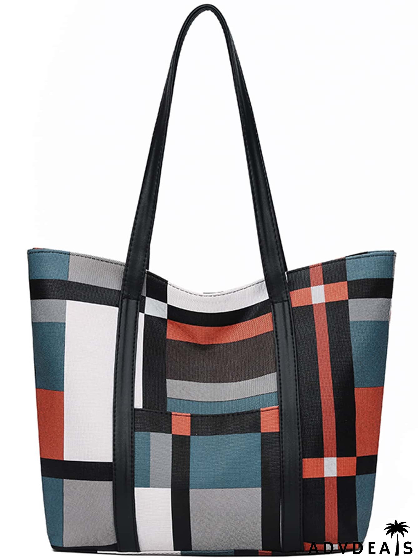 Geometric Pattern Color Block Shoulder Tote Bag