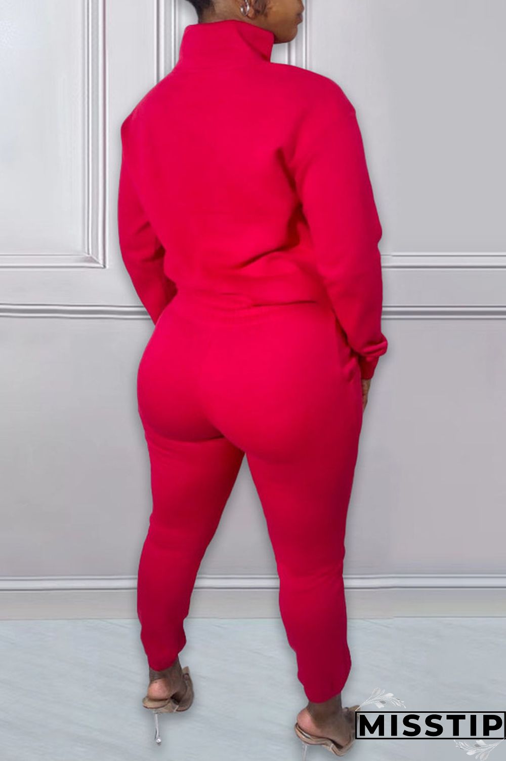 Green Casual Print Patchwork Zipper Collar Long Sleeve Two Pieces